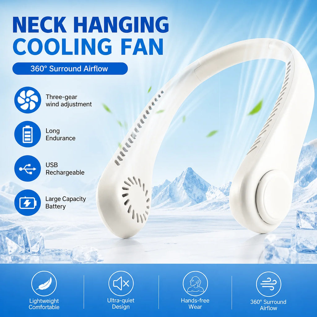 Portable Bladeless Neck Fan - Rechargeable Hands-Free Air Cooler