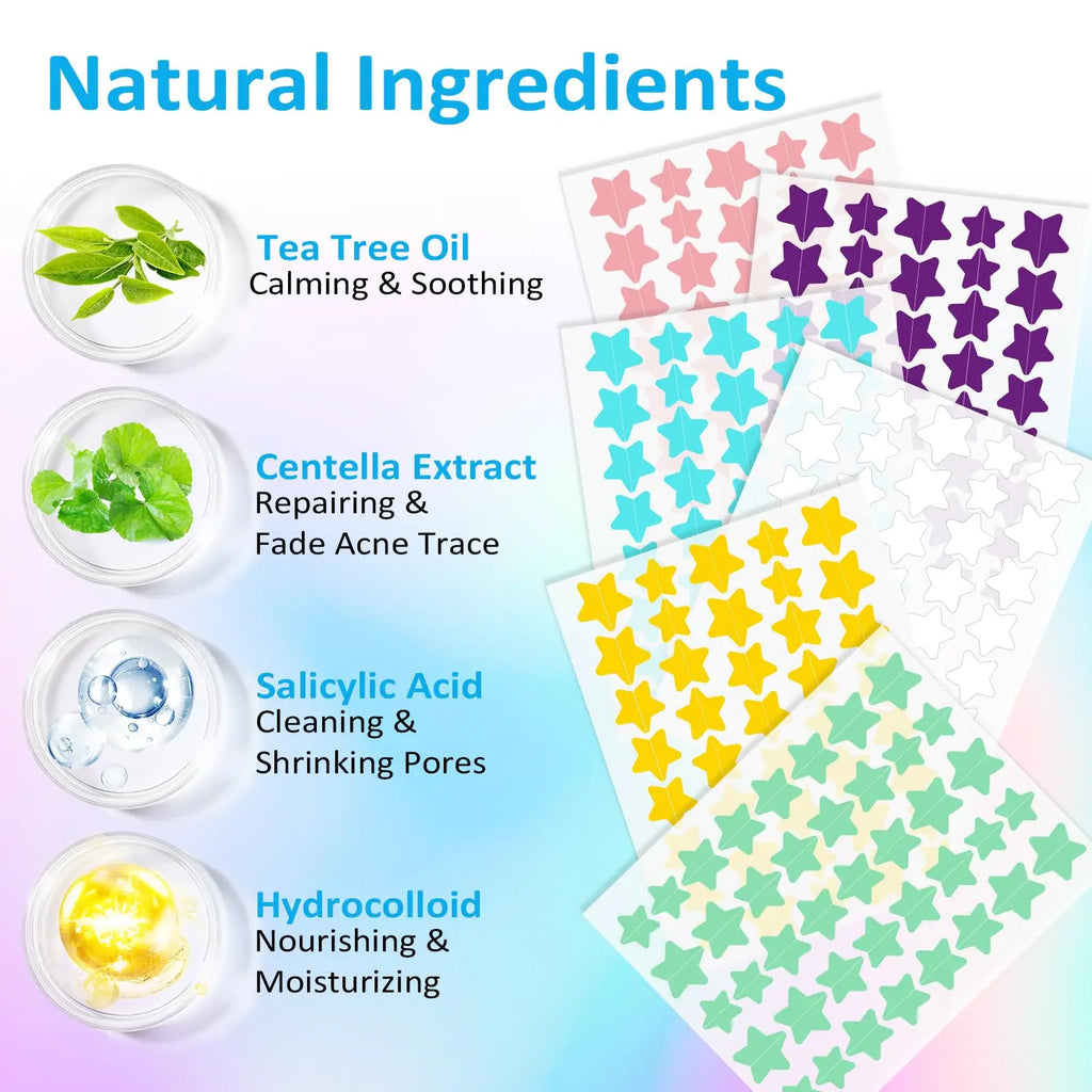 Korean Hydrocolloid Pimple Patches - Cute Star & Heart Shapes (360 Patches)
