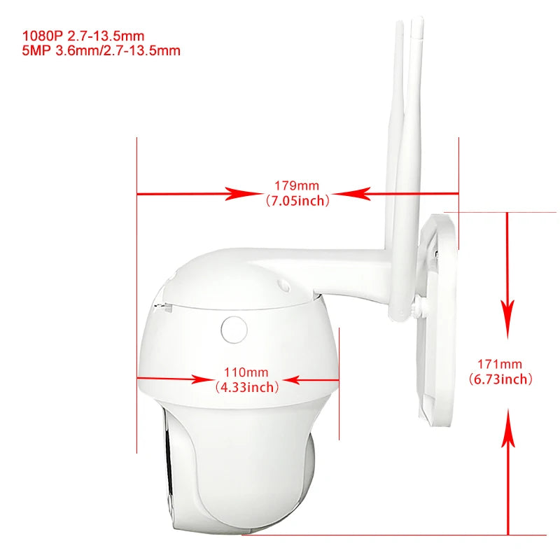 5MP Outdoor WiFi Security Camera - 5x Optical Zoom PTZ Surveillance with Auto Tracking & Night Vision