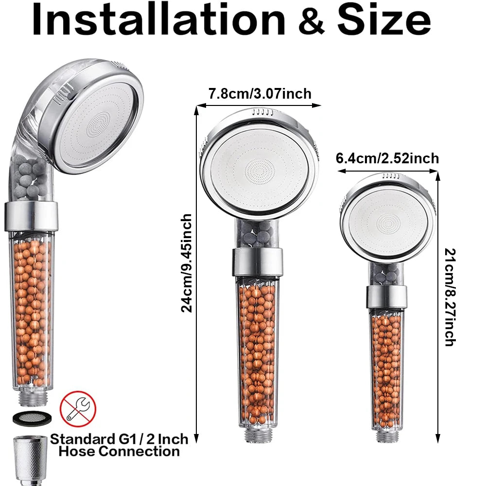 High-Pressure Ionic Filtered Shower Head with Mineral Beads