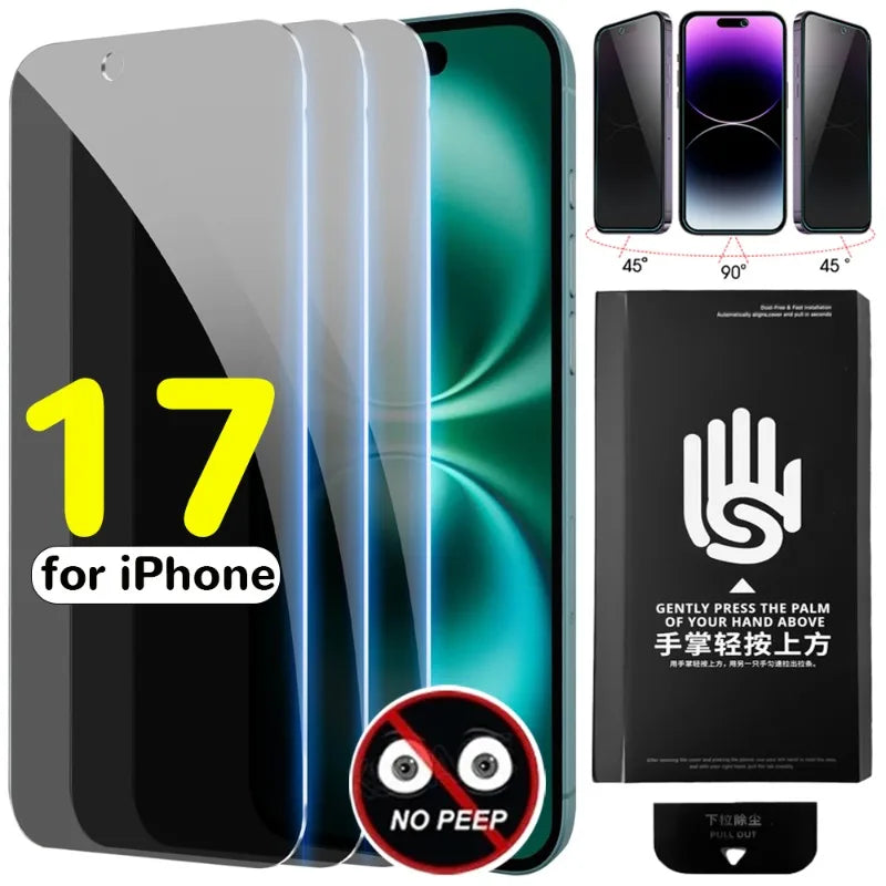 iPhone 17 Series Privacy Tempered Glass - Anti-Spy Screen Protector with Easy Install Kit
