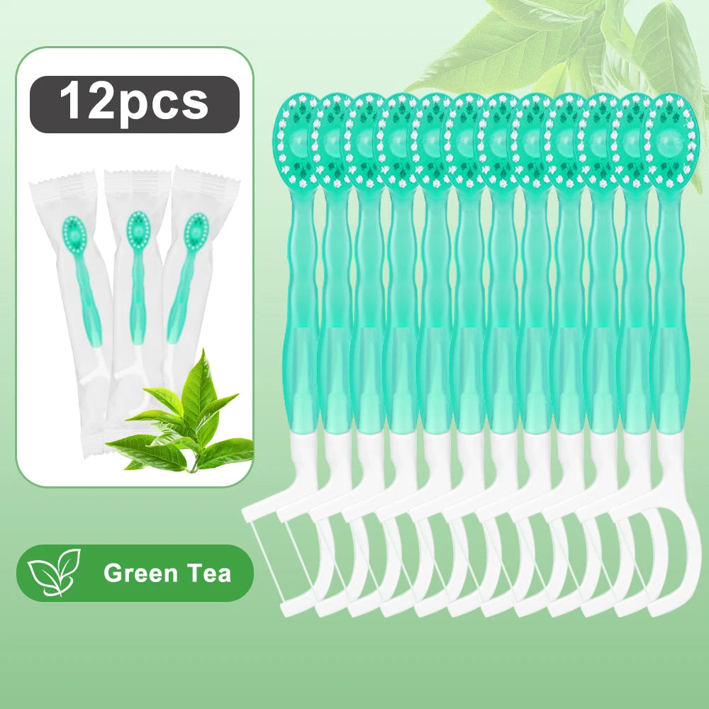 12-Pcs Mini Disposable Travel Toothbrushes with Built-in Gel Bead