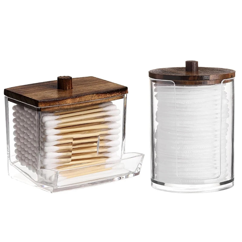 Clear Bathroom Organizer Set for Q-Tips and Cotton Swabs