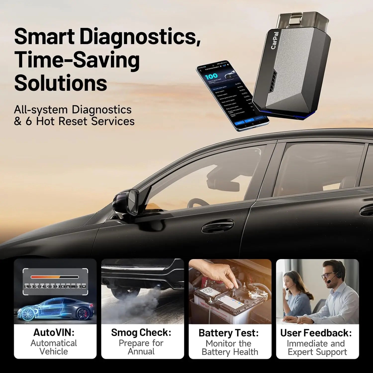 TOPDON CarPal Bluetooth OBD2 Scanner - Full System Diagnostic Tool for iOS & Android - Car Health & Smog Check