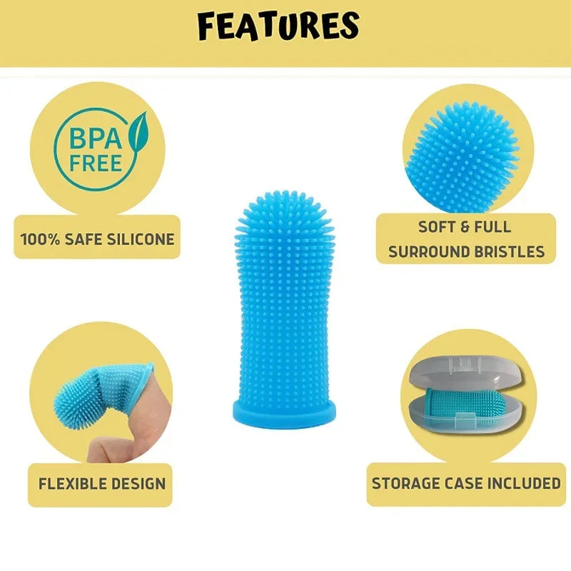 Super Soft Silicone Pet Finger Toothbrush Set with Hygiene Case