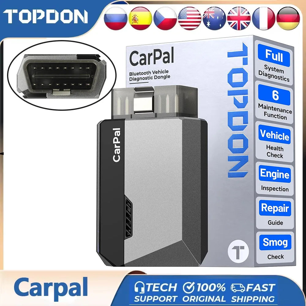 TOPDON CarPal Bluetooth OBD2 Scanner - Full System Diagnostic Tool for iOS & Android - Car Health & Smog Check