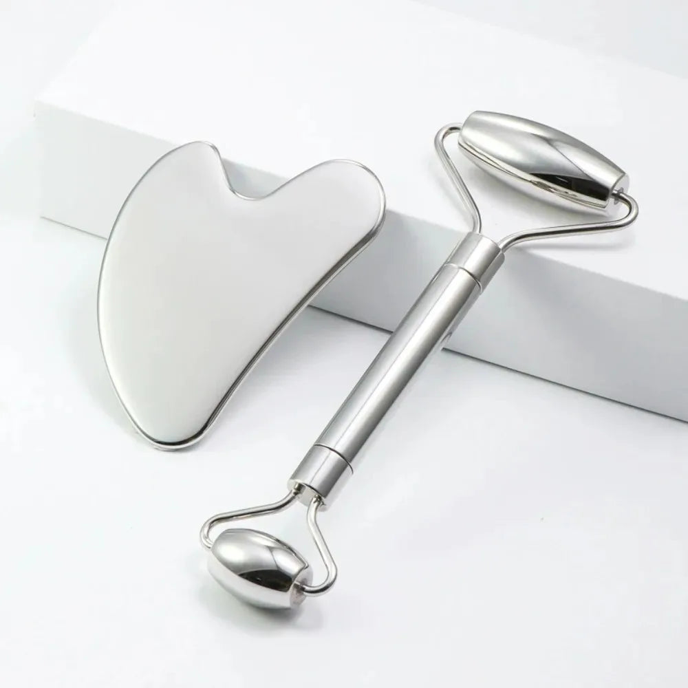 Premium Stainless Steel Facial Roller & Gua Sha Set with Ice Roller Mold