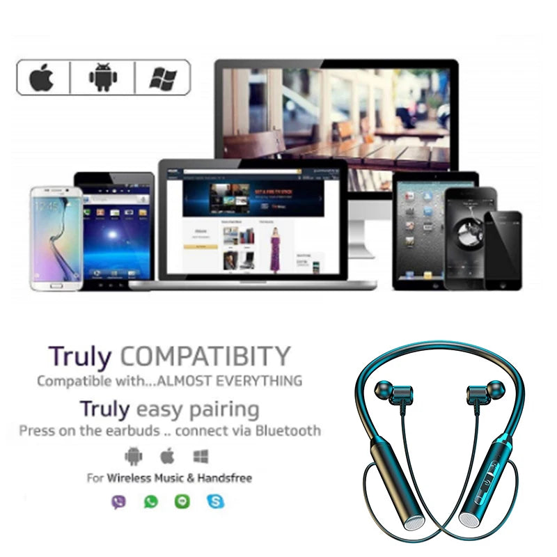 Wireless Bluetooth Neckband Headphones - Stereo Sports Headset with LED Display