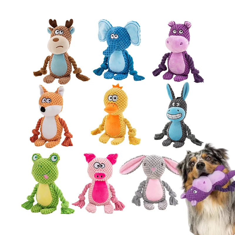Cute Squeaky Plush Dog Toy with Durable Chew Ropes
