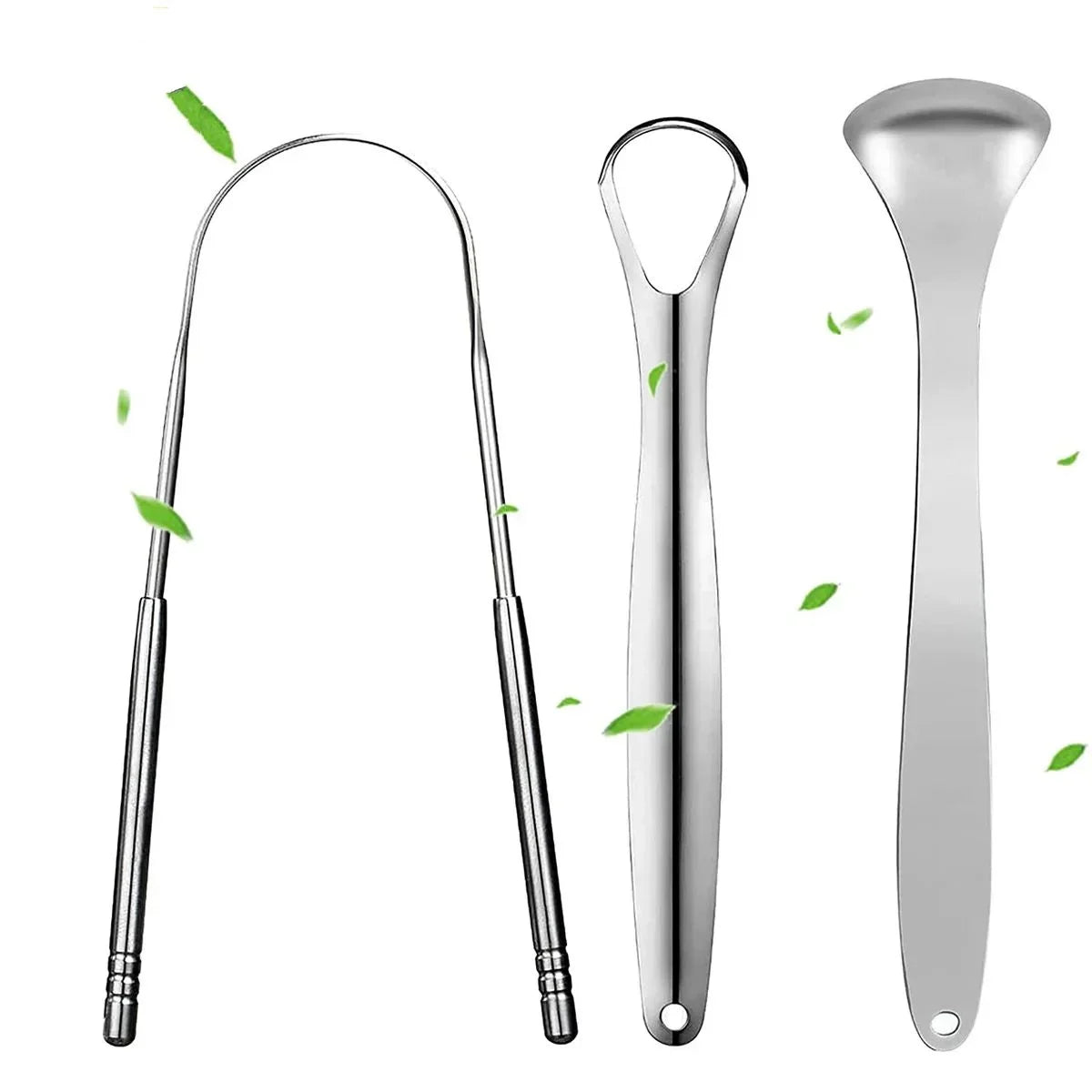 Stainless Steel Tongue Scraper Set - Fresh Breath Oral Care Kit