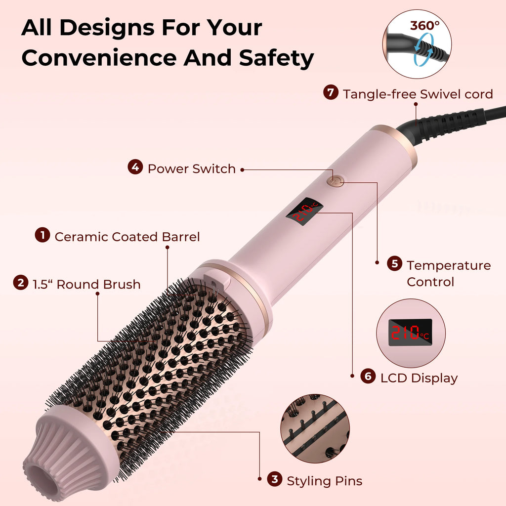1.5 Inch Ceramic Thermal Brush - 3-in-1 Ionic Heated Round Brush for Curling & Volumizing
