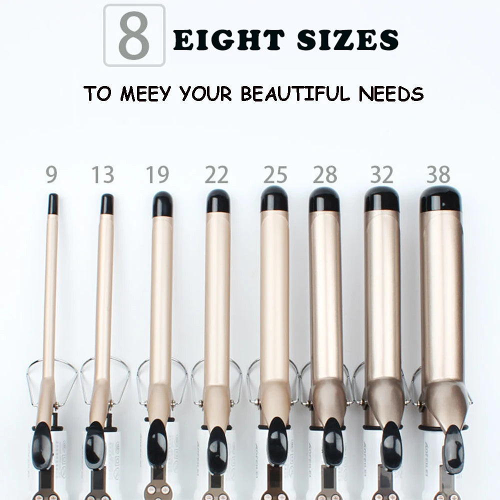 Professional Ceramic Hair Curling Iron - Multiple Sizes (9mm to 38mm) - Electric Salon Styling Wand with LCD Temperature Control