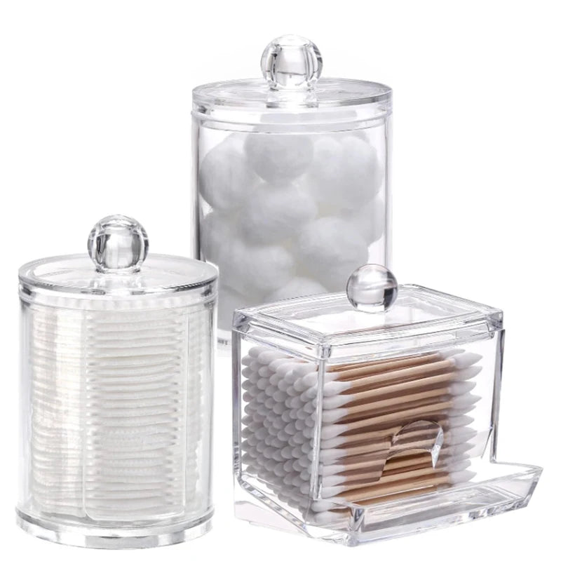 Clear Bathroom Organizer Set for Q-Tips and Cotton Swabs