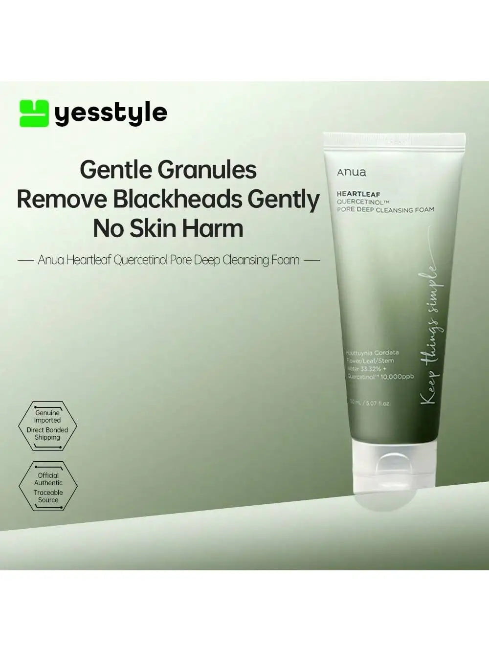 Anua Heartleaf Quercetinol Pore Deep Cleansing Foam, Face wash for Pore Refining Cleanser,Korean Skincare, 5.07 fl.oz.|150ml