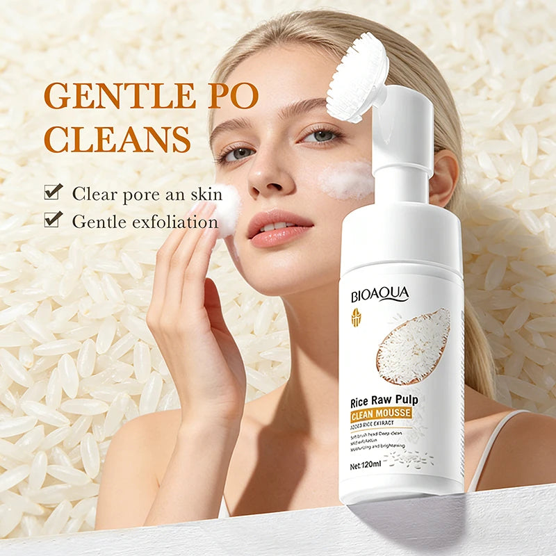 BIOAQUA White Rice Brightening Cleanser - Deep Pore Foam Massage & Exfoliator