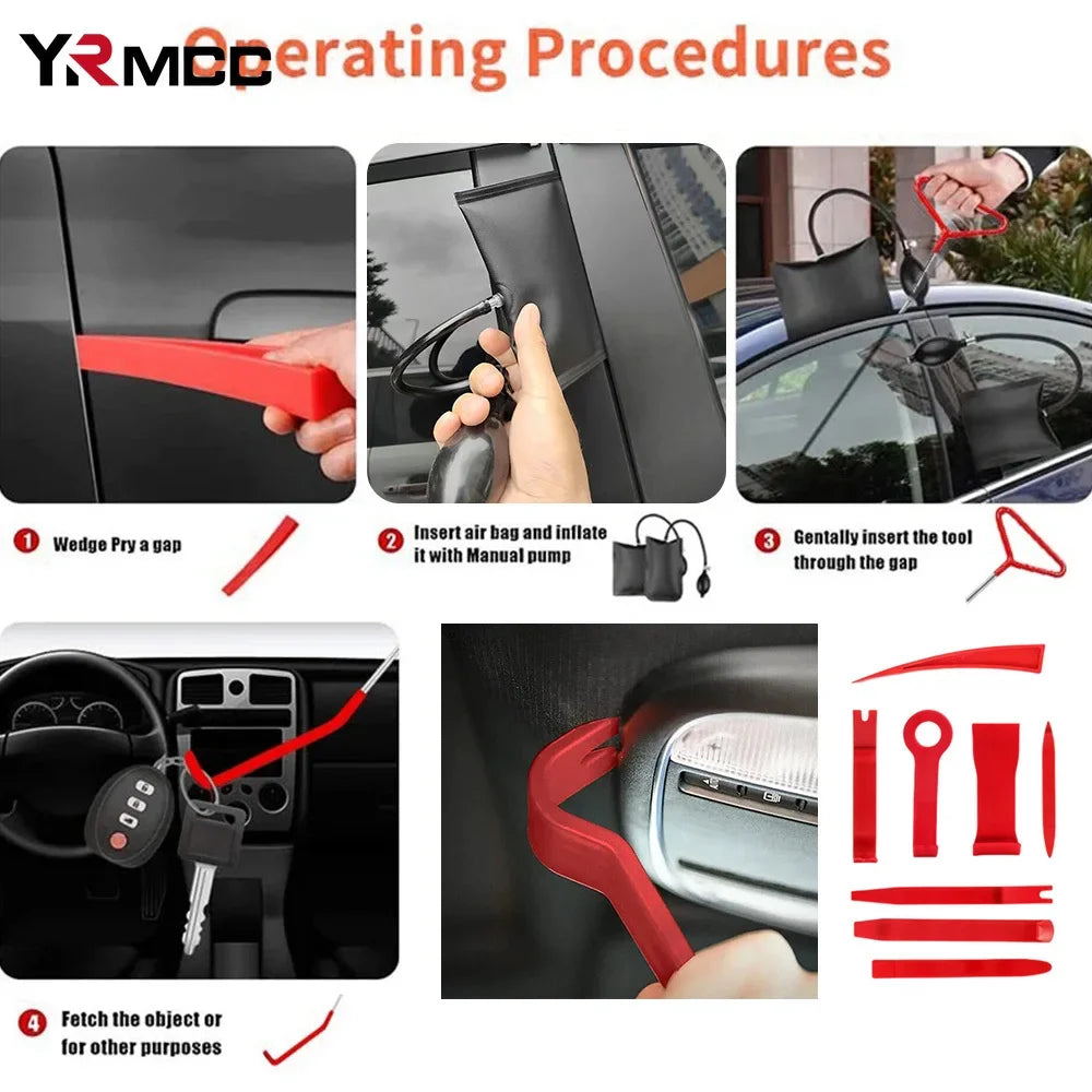 Professional Car Emergency Lockout Kit - Long Reach Grabber & Air Pump Wedge Tool Set