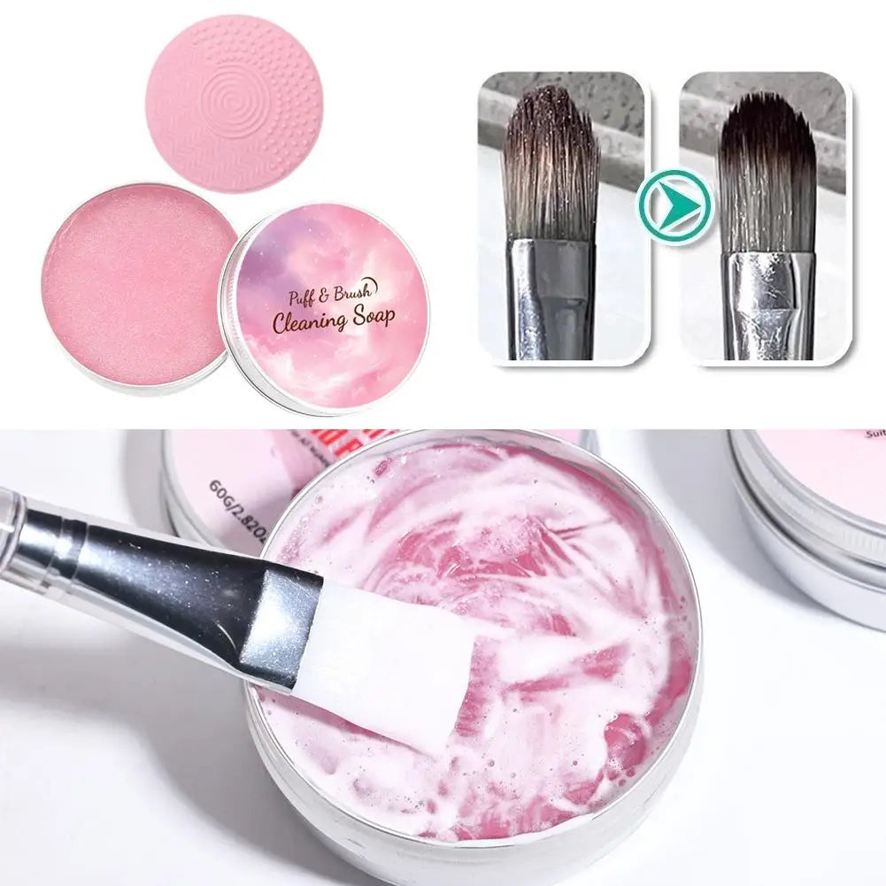 Solid Makeup Brush Cleaner Soap with Silicone Scrubbing Mat
