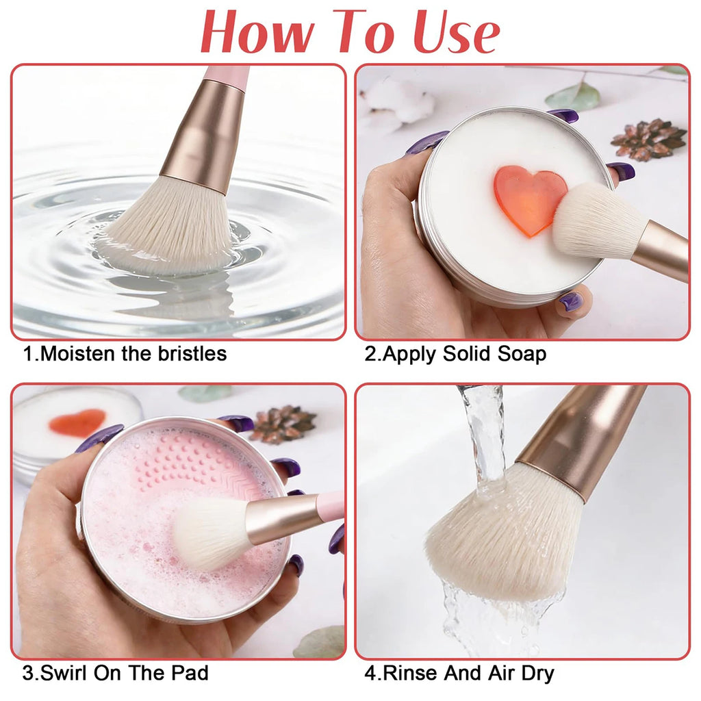 Solid Makeup Brush Cleaner Soap with Silicone Scrubbing Mat