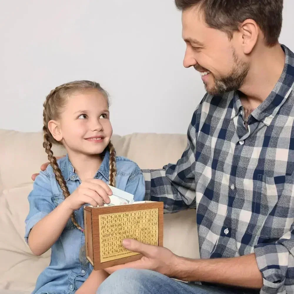 Wooden Money Box with Incremental Saving Goals