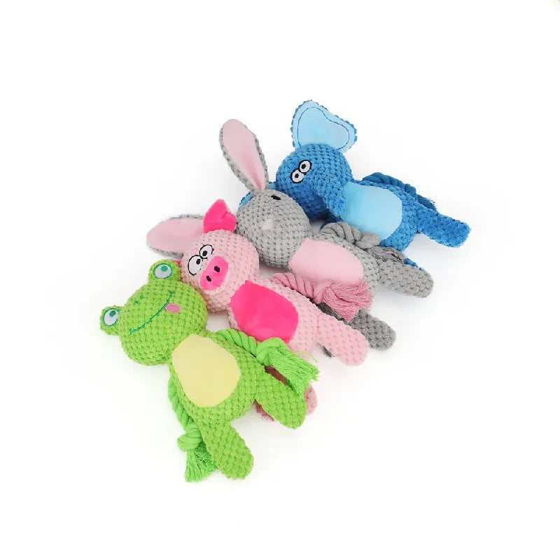 Cute Squeaky Plush Dog Toy with Durable Chew Ropes