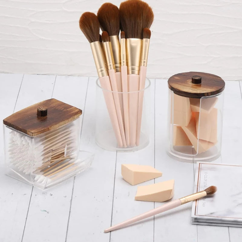Clear Bathroom Organizer Set for Q-Tips and Cotton Swabs