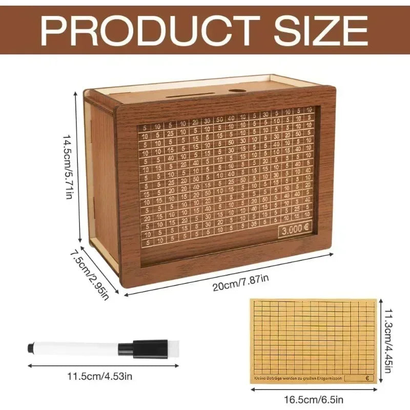 Wooden Money Box with Incremental Saving Goals