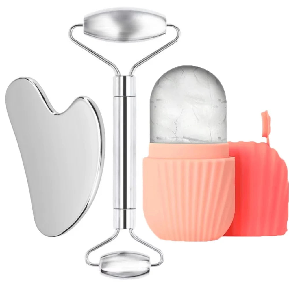 Premium Stainless Steel Facial Roller & Gua Sha Set with Ice Roller Mold