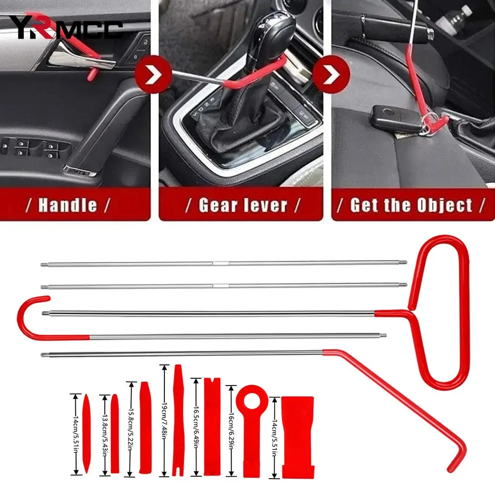 Professional Car Emergency Lockout Kit - Long Reach Grabber & Air Pump Wedge Tool Set