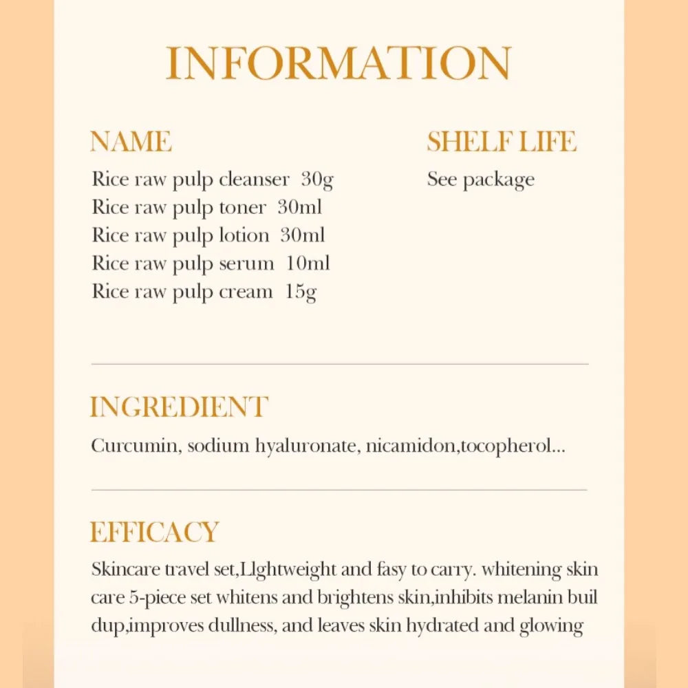 BIOAQUA Rice Raw Pulp Skincare Set - 5-Piece Brightening & Hydrating Glow Kit