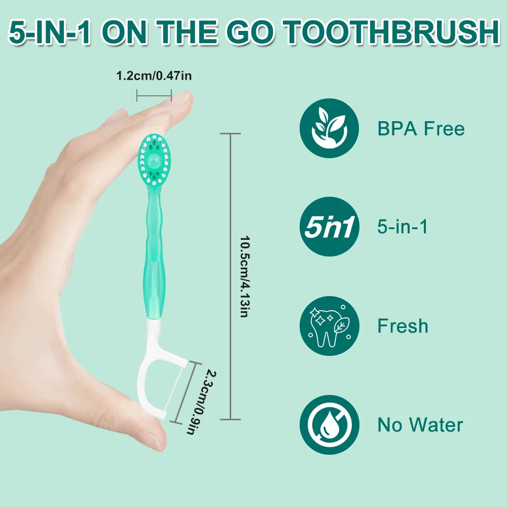 12-Pcs Mini Disposable Travel Toothbrushes with Built-in Gel Bead