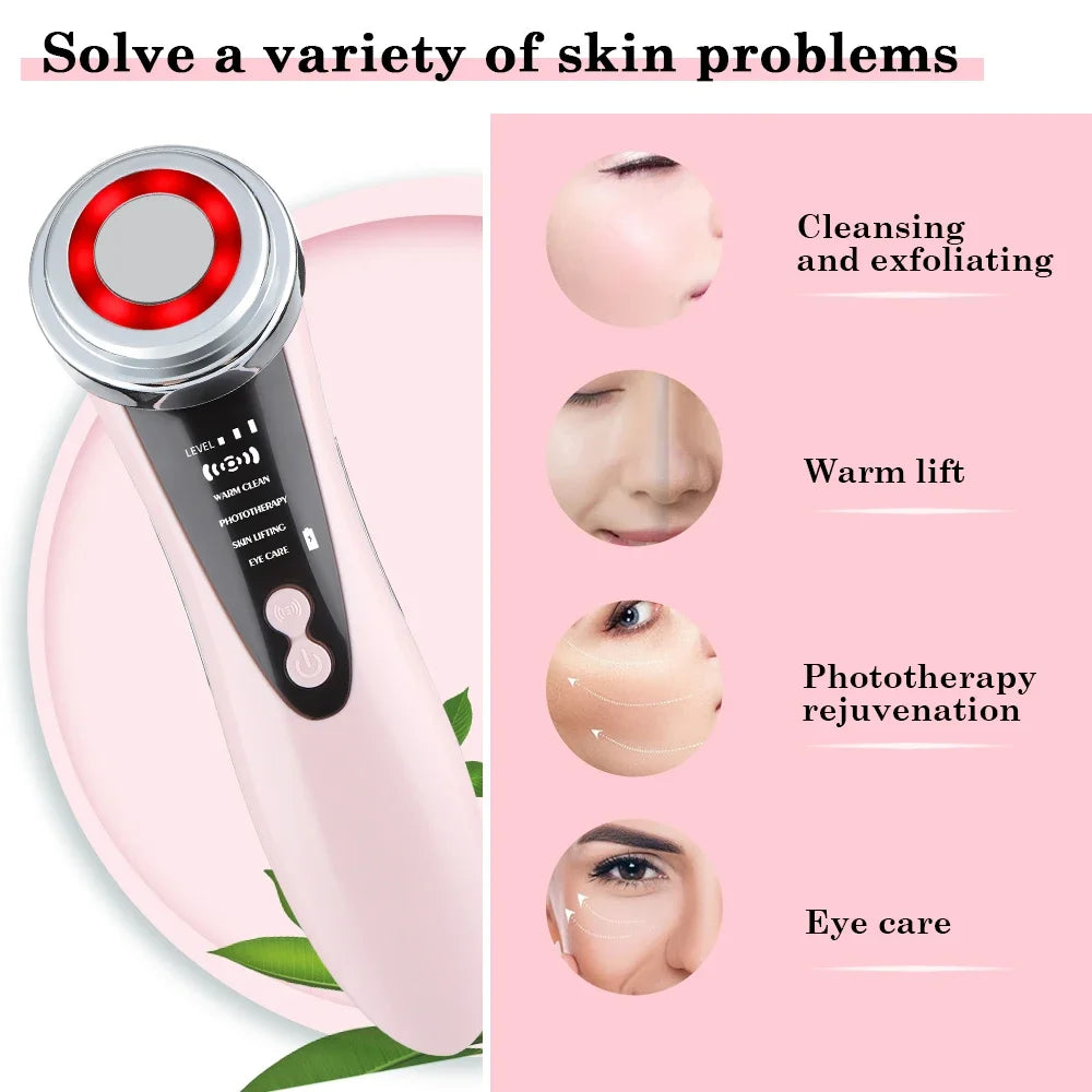 5-in-1 LED Light Therapy Facial Massager - Sonic Ion Skin Tightening Device