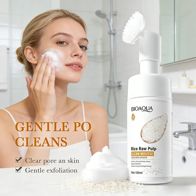 BIOAQUA White Rice Brightening Cleanser - Deep Pore Foam Massage & Exfoliator