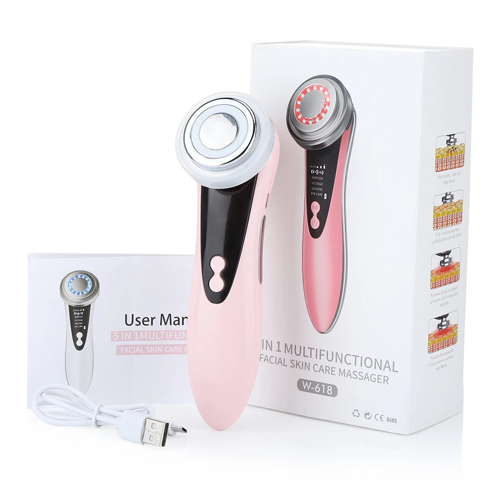 5-in-1 LED Light Therapy Facial Massager - Sonic Ion Skin Tightening Device