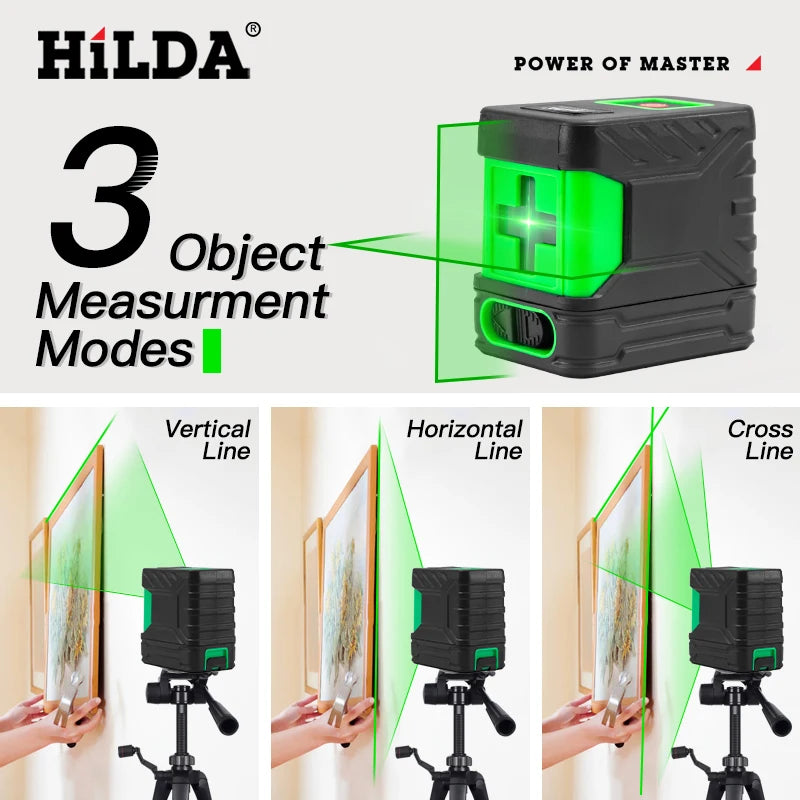 HILDA 2-Line Self-Leveling Green Laser Level - Professional Vertical & Horizontal Cross-Line Tool