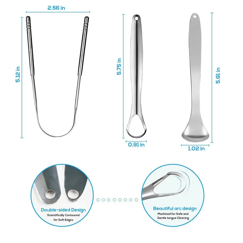Stainless Steel Tongue Scraper Set - Fresh Breath Oral Care Kit