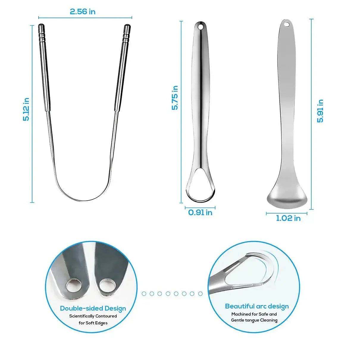 Stainless Steel Tongue Scraper Set - Fresh Breath Oral Care Kit
