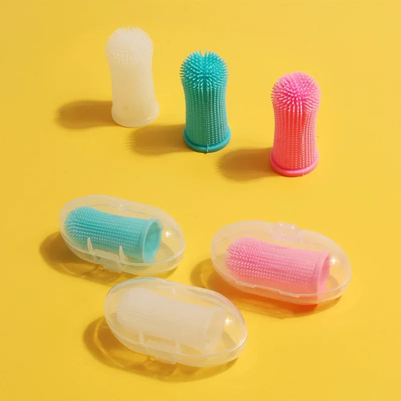 Super Soft Silicone Pet Finger Toothbrush Set with Hygiene Case
