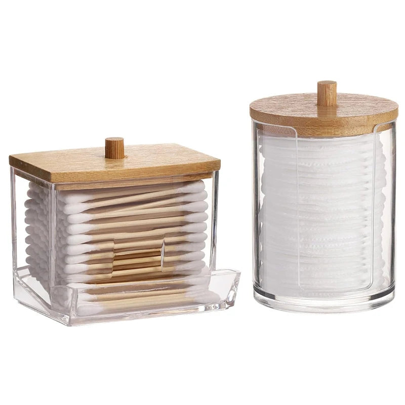 Clear Bathroom Organizer Set for Q-Tips and Cotton Swabs