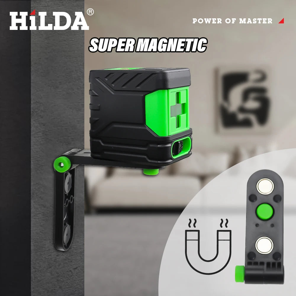 HILDA 2-Line Self-Leveling Green Laser Level - Professional Vertical & Horizontal Cross-Line Tool