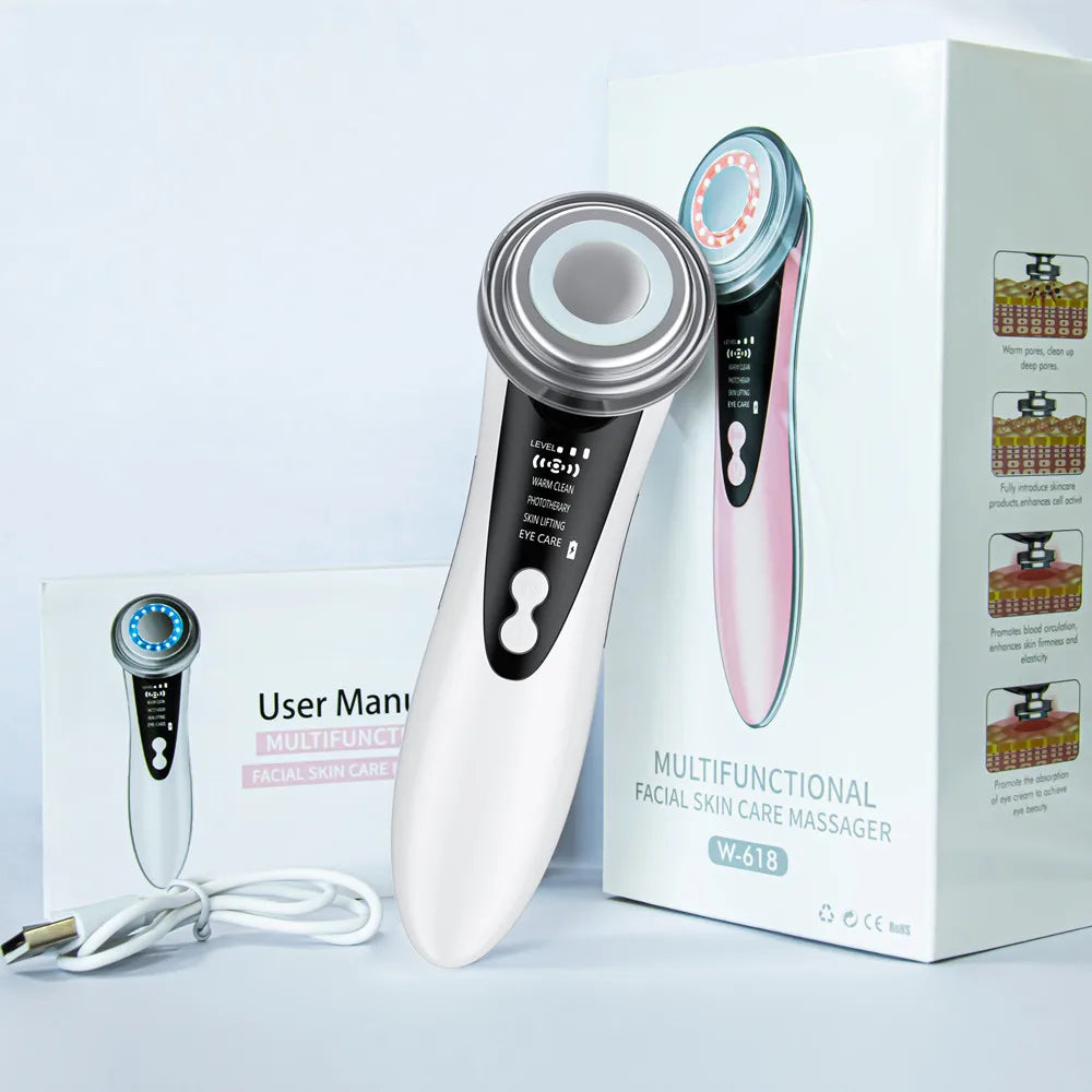 5-in-1 LED Light Therapy Facial Massager - Sonic Ion Skin Tightening Device