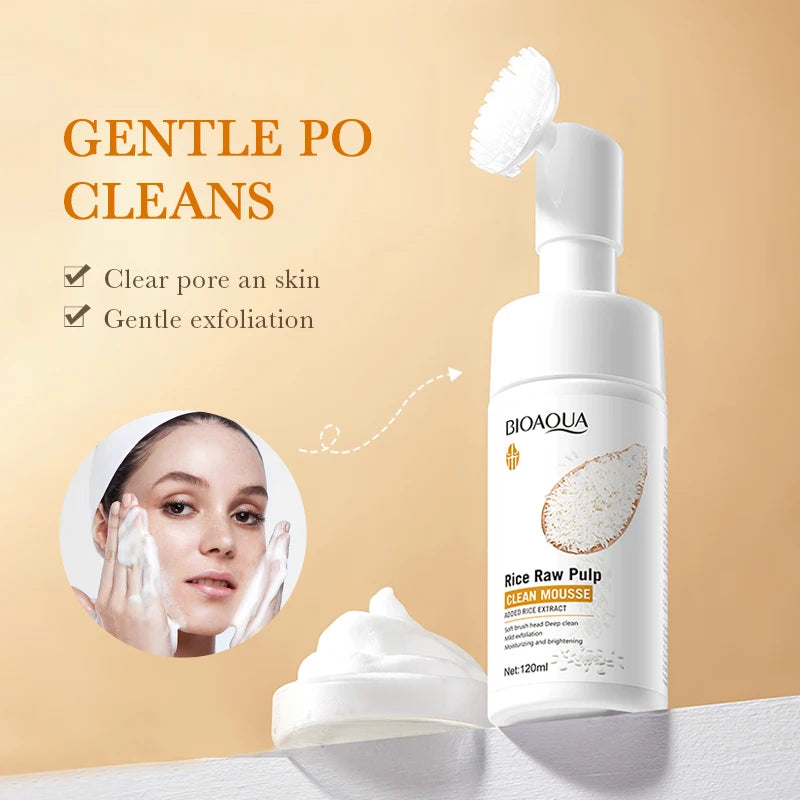 BIOAQUA White Rice Brightening Cleanser - Deep Pore Foam Massage & Exfoliator