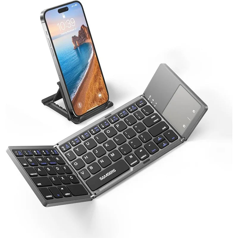 Ultra-Thin Foldable Bluetooth Keyboard with Touchpad - Portable Wireless Keyboard for iPad, Tablet, & Smartphone