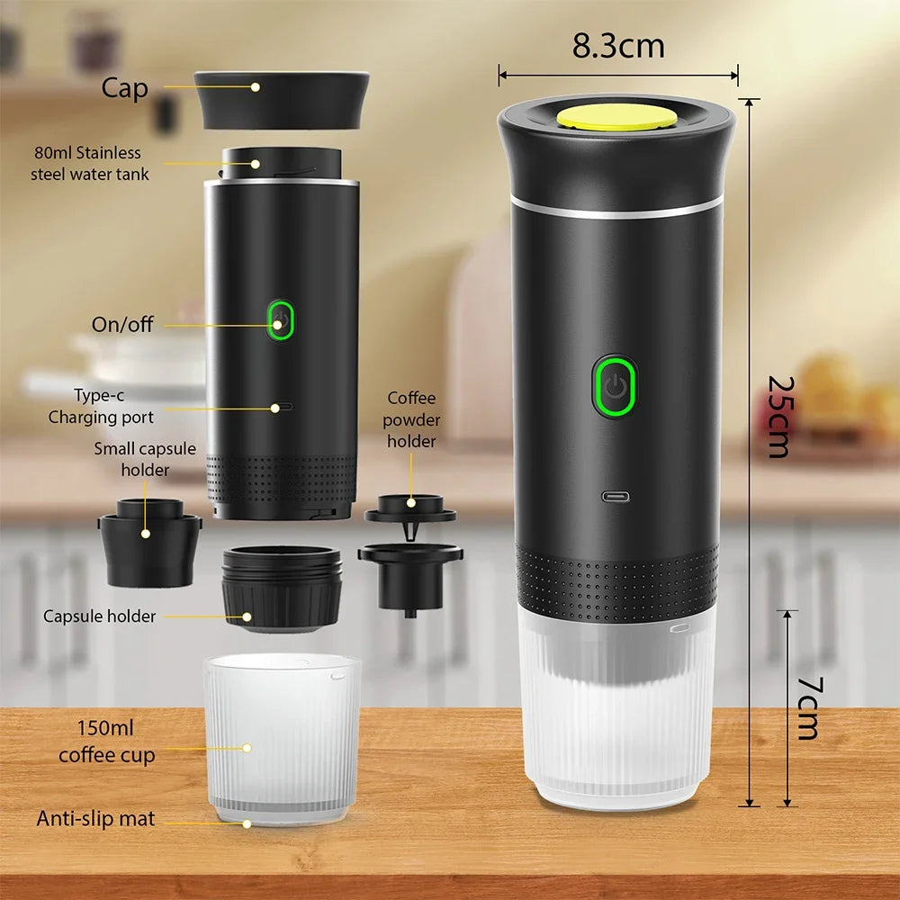 3-in-1 Portable Electric Espresso Maker - Travel Friendly