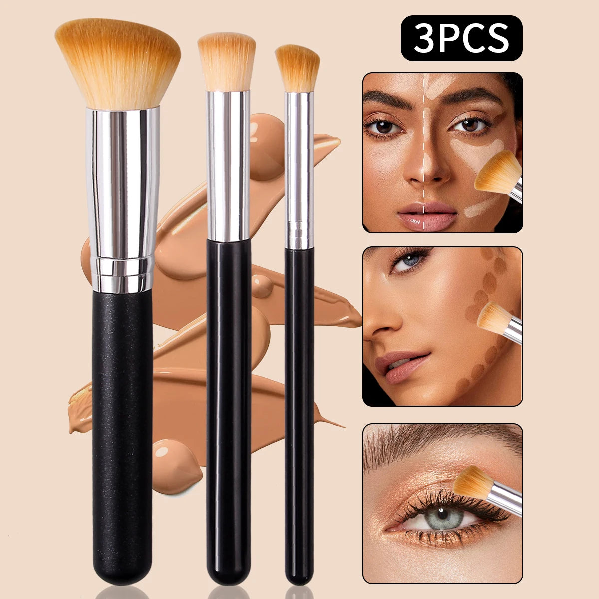 Premium Foundation & Concealer Brush Set - Flawless Blending Trio