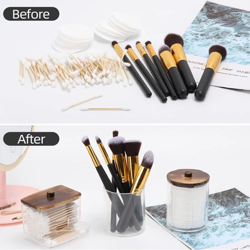 Clear Bathroom Organizer Set for Q-Tips and Cotton Swabs