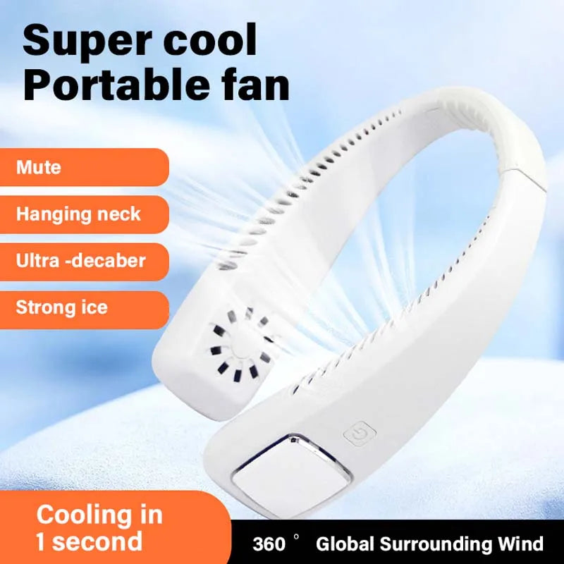 Portable Bladeless Neck Fan - 3-Speed USB Rechargeable Air Cooler
