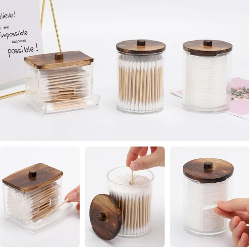 Clear Bathroom Organizer Set for Q-Tips and Cotton Swabs