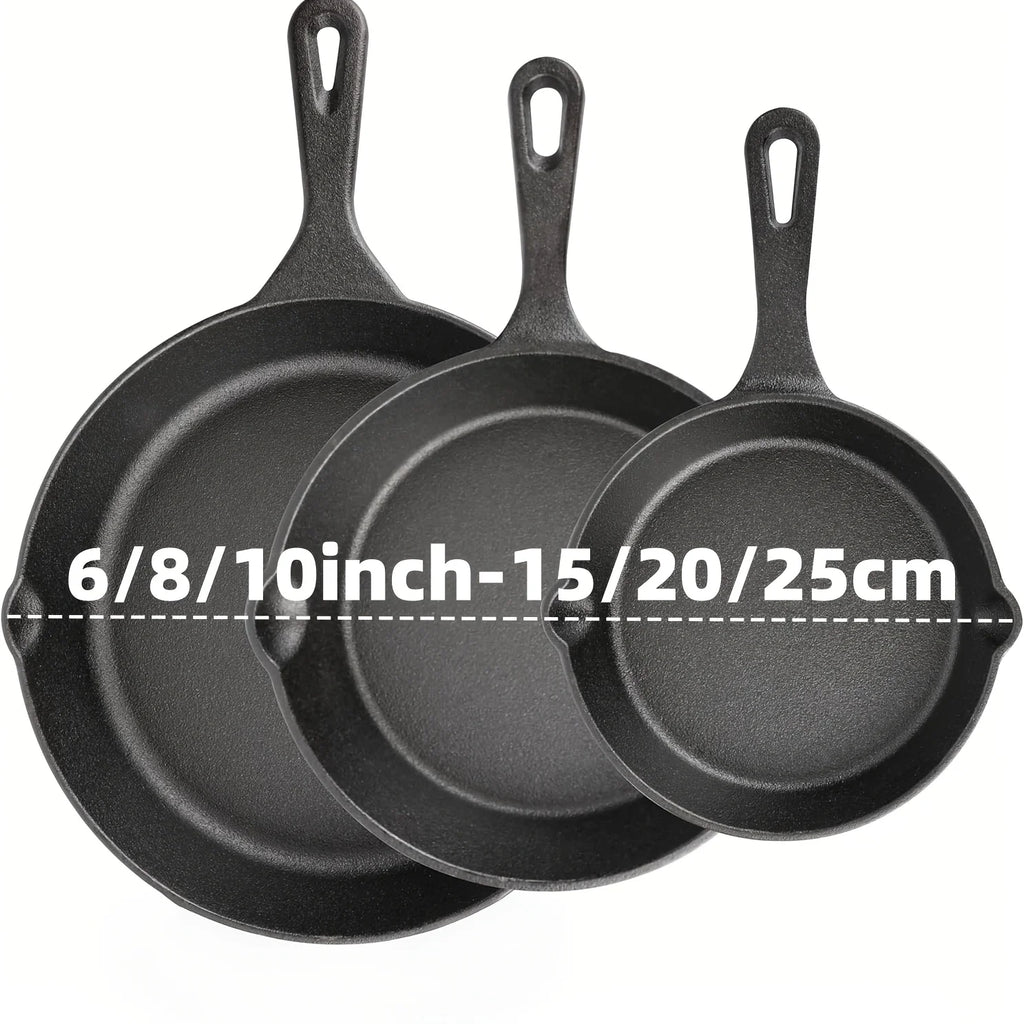 3-Piece Pre-Seasoned Cast Iron Skillet Set (Set de 3 sartenes de hierro fundido curados)