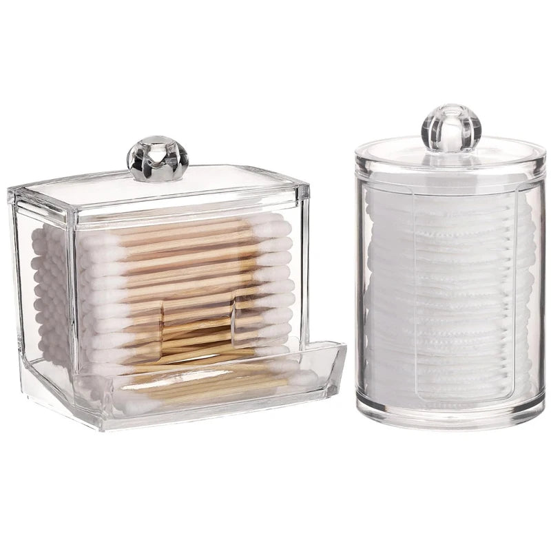 Clear Bathroom Organizer Set for Q-Tips and Cotton Swabs