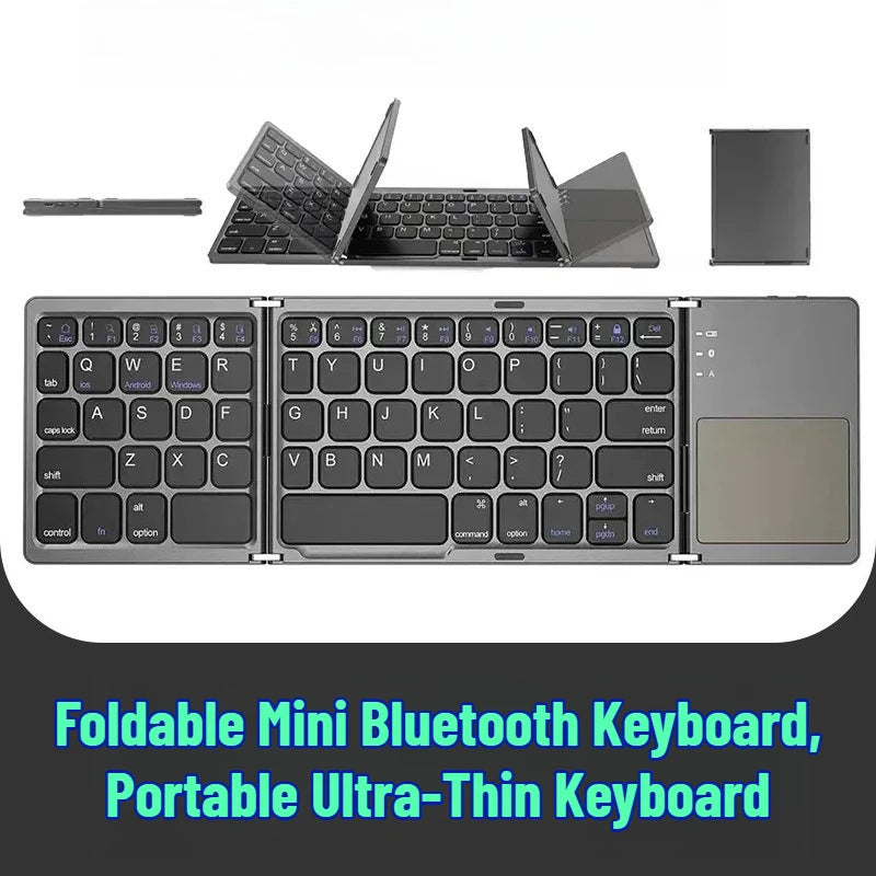 Ultra-Thin Foldable Bluetooth Keyboard with Touchpad - Portable Wireless Keyboard for iPad, Tablet, & Smartphone